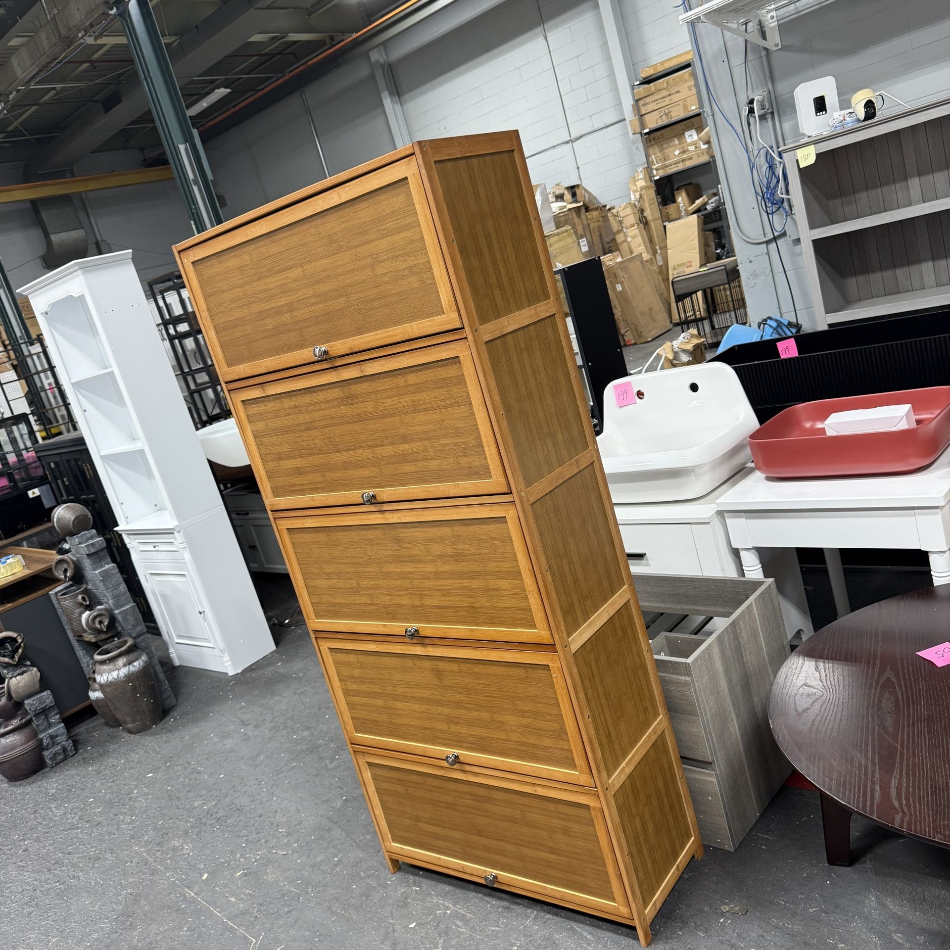 MoNiBloom Large Shoe Storage Cabinet with Doors, 10 Tier Bamboo Free Standing Shoes Shelf Organizer Stand for More Than 40 Pairs for Entryway, Hallway