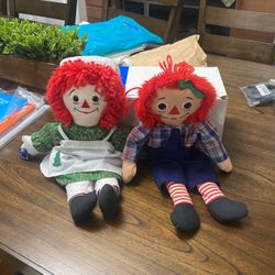 Vintage ‘80’s Raggedy Ann & Andy 18” Cloth Dolls