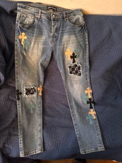 Chrome Hearts Denim Jeans with Cross Patches Sz 36
