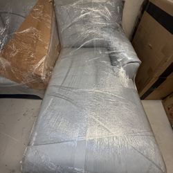 Macy’s Sky Blue Leather RAF Chaise – Modular Sectional Replacement Piece