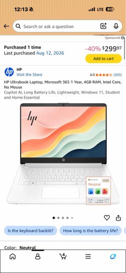 HP Ultrabook Laptop 4 GB RAM