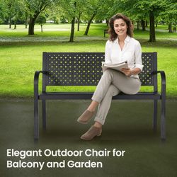 Patio Metal Garden Bench Outdoor Park Benches, Iron Steel Frame Chair Mesh Pattern 500 lbs - Park Yard Front Porch Bench Path Yard Outside Lawn Decor 