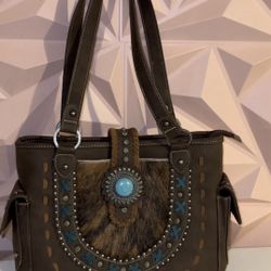 Montana West Western Brown Shoulder Bag Turquoise Stone Studded Accents