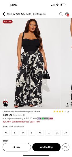 Leila Pleated Satin Wide Leg Pant - Black