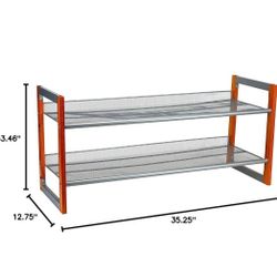 2 Layer Iron Oblique Chromeplate Metal And Wood Shoe Rack 