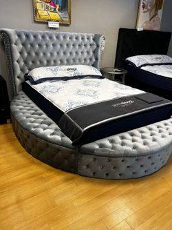Color Options Round Storage Bed Frame Queen size bed King Size Bed and matching dresses mirror nightstand chest mattress box spring Only $39 down paym