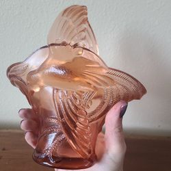 Vintage Tiara By Indiana Glass Pink Humming Bird Basket