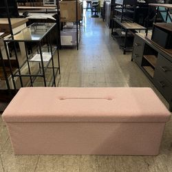 SONGMICS 43" Fleece Ottoman Bench Storage Chest w/ Trays - Pink