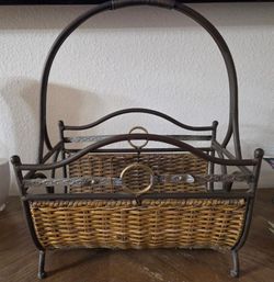 Metal and Wicker Magazine Rack with Handle