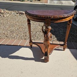 Oak Half Moon Carved Side Table