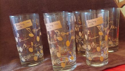6 Drinking Glasses With Musical Design