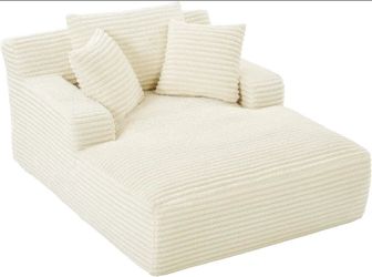 White Corduroy Oversized Chaise Lounge Chair