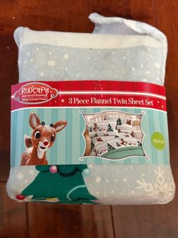 Rudolph the Red-Nosed Reindeer Flannel Twin Sheet Set 3 Pc Christmas
