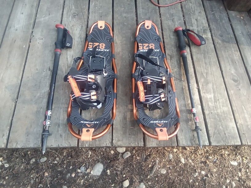 Heavy Duty Set Of Aluminum Alptrek Snowshoes And Poles, Great Condition. $20.00.