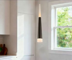 Rennard 1- Meteor LED Cone Single Pendant Ligth. Wide Height Adjustable Metal finish Island Kitchen. Cord color Bronze. First picture is just an examp