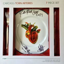 Autographed CARCASS Torn Arteries BOX SET Signed By WHOLE BAND Vinyl x2 CD Plate Fork Knife