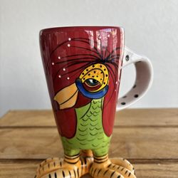 Blue Sky Clayworks 2009 Tri-Footed Exotic Bird Ceramic Cup Mug Rare & Whimsical