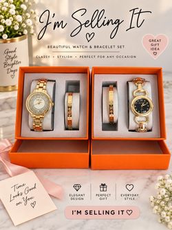 Gold-Tone Watch and Bracelet Gift Set