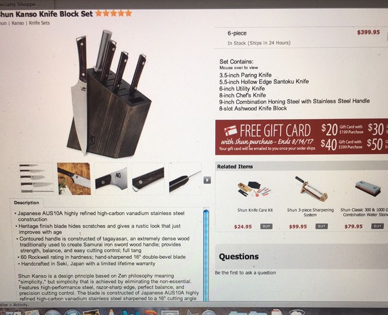 NEW IN BOX SHUN 6 PIECE KNIFE SET