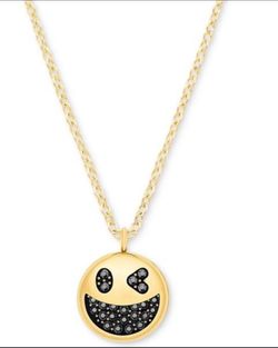 Gold Swarovski smiley face necklace with black glittery mouth #smiley #glitter ( no box)