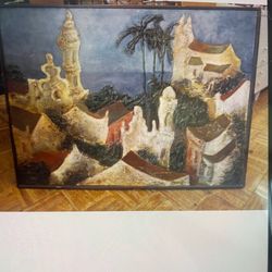 Vintage mid century modern mixed media abstract brutalist missions painting miralla 40 by 30