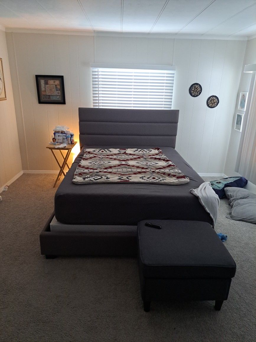 2 Queen Memory Foam Mattresses With Boxspring And Bed Frame With Headboards