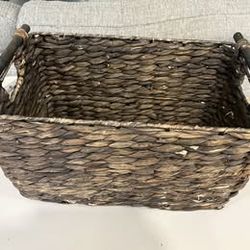 Large Woven Storage Basket with Wooden Handles