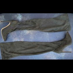 Soft Sueded Over-The-Knee Boots | Olive Green | Size 8