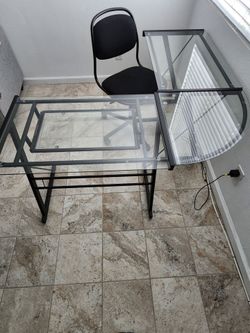 Beautiful L Shape Glass Desk with Keyboard Drawer