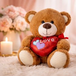 Plush Brown Bear With Love Hart 10” Tall