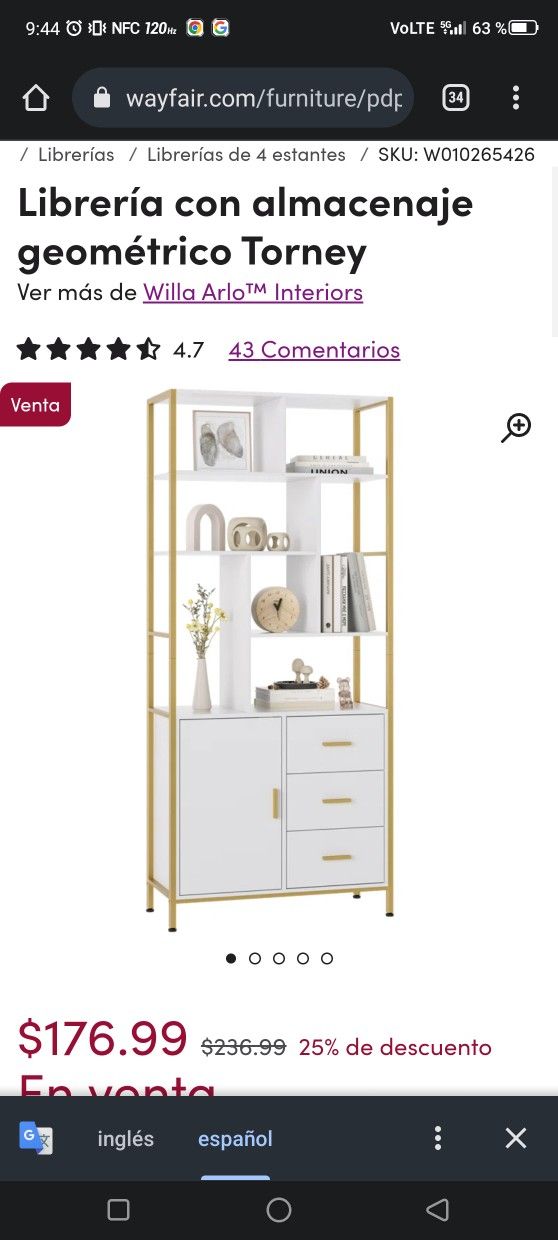 finetones Gold Bookshelf with 3 Drawers, 71.2” Tall Bookshelf White and Gold Bookshelf with Sturdy Metal Frame, Gold Shelf Etagere Standard Book Shelf