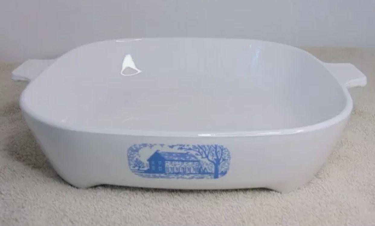 Vintage Blue Colonial House Browning Corningware Pyrex