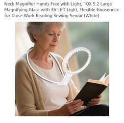 Neck Magnifier Hands Free with Light, 10X 5.2 Large Magnifying Glass with 36 LED Light, Flexible Gooseneck for Close Work Reading Sewing Senior (White