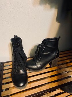 Black Lace-Up Heeled Combat Ankle Boots