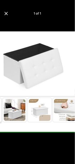 NEW Athena Collection 30" Storage Ottoman Bench Folding Bench- white