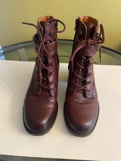 NEW Zodiac Gemma Leather Lace Up Buckle Ankle Boots Burgundy Wine Size 7M