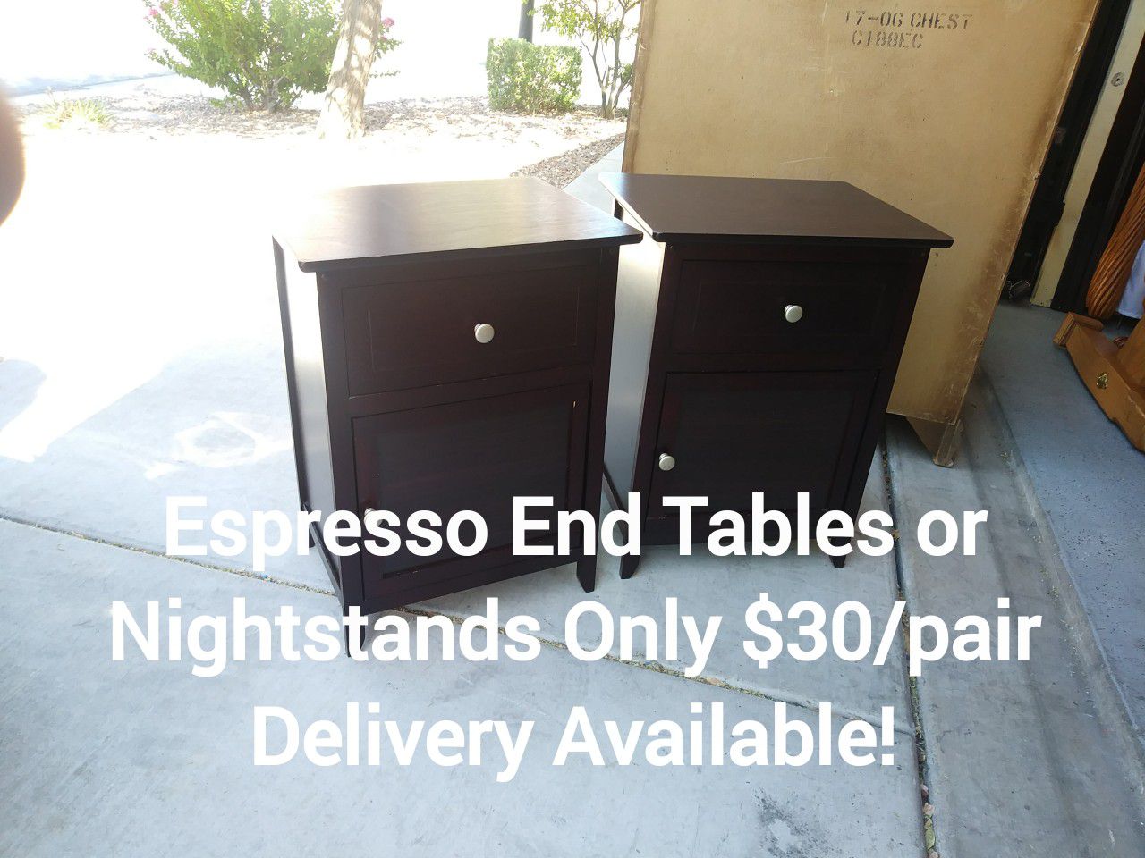 Pair of Espresso Living Room End Tables or Bedroom Nightstands
