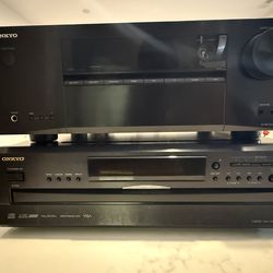ONKYO Receive & 5 Disc Cd Changer +2 10 Inch Speaker With Mounting Poles