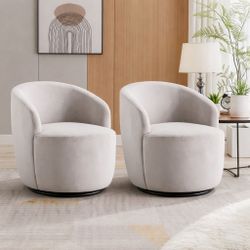 NEW TWO (2) Velvet Fabric Swivel Accent Armchair