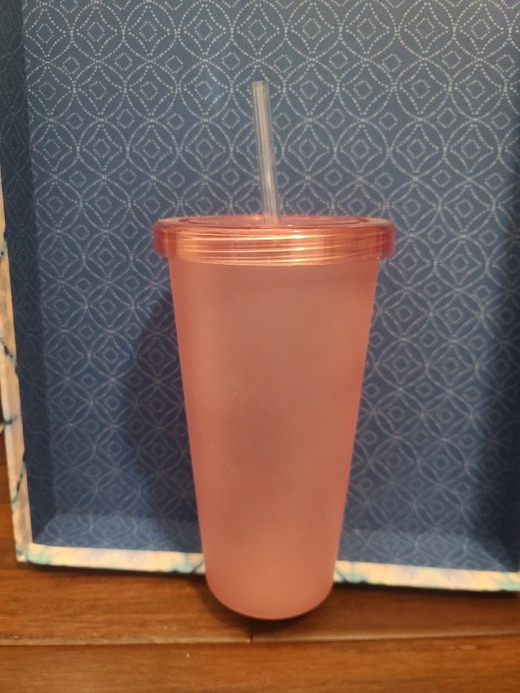 5 Matte 24 O.z Pink Plastic Tumbler| Drinkware | Tumbler With A Straw