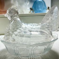 Vintage Fenton Clear Hen On Nest 