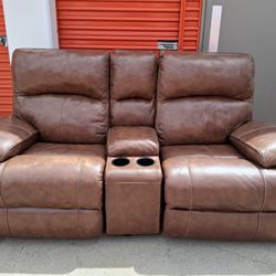 POWER Reclining Console Leather Love Seat