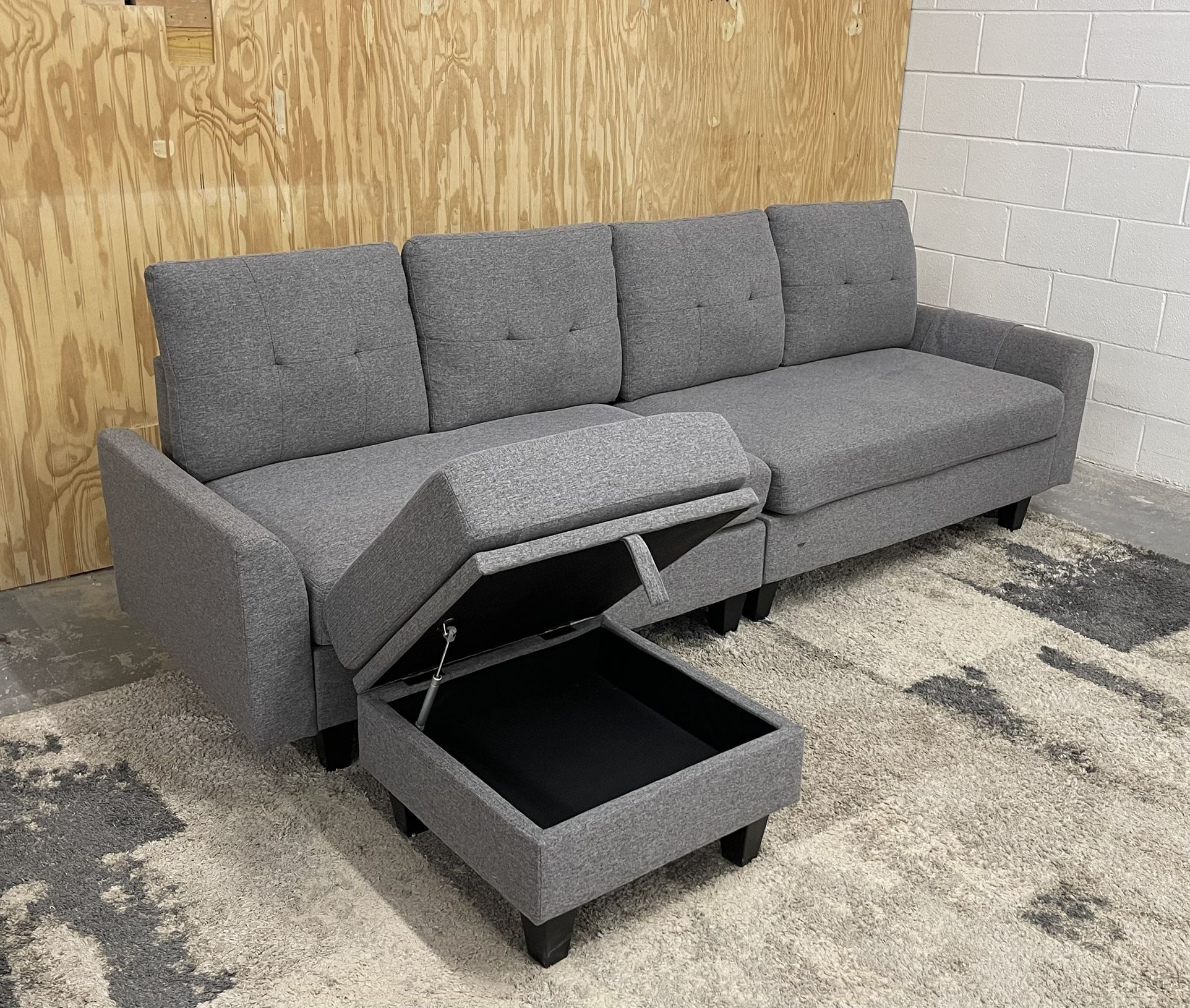 Gray L Shaped Sectional with Storage Ottoman