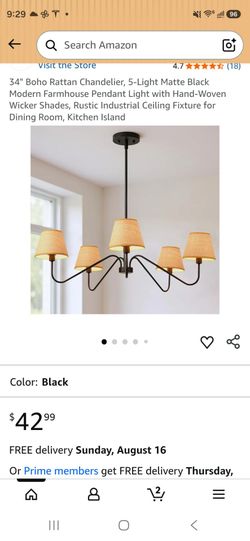 " Boho Rattan Chandelier, 5-Light Matte Black