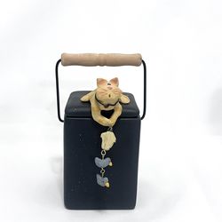 Cat Ceramic Votive Tea Candle Holder 6”