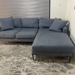 Morgan Teal Fabric Small Right Chaise Sectional W/ Metal Legs