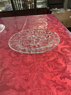 10.5” Clear Glass Plate with Embossed Floral Design