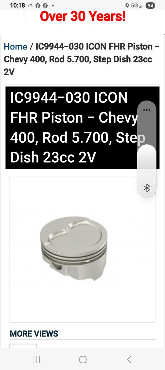 IC9944-030 ICON FHR PISTONS CHEVY 400, ROD 5.700 STEP DISH 23CC 2V