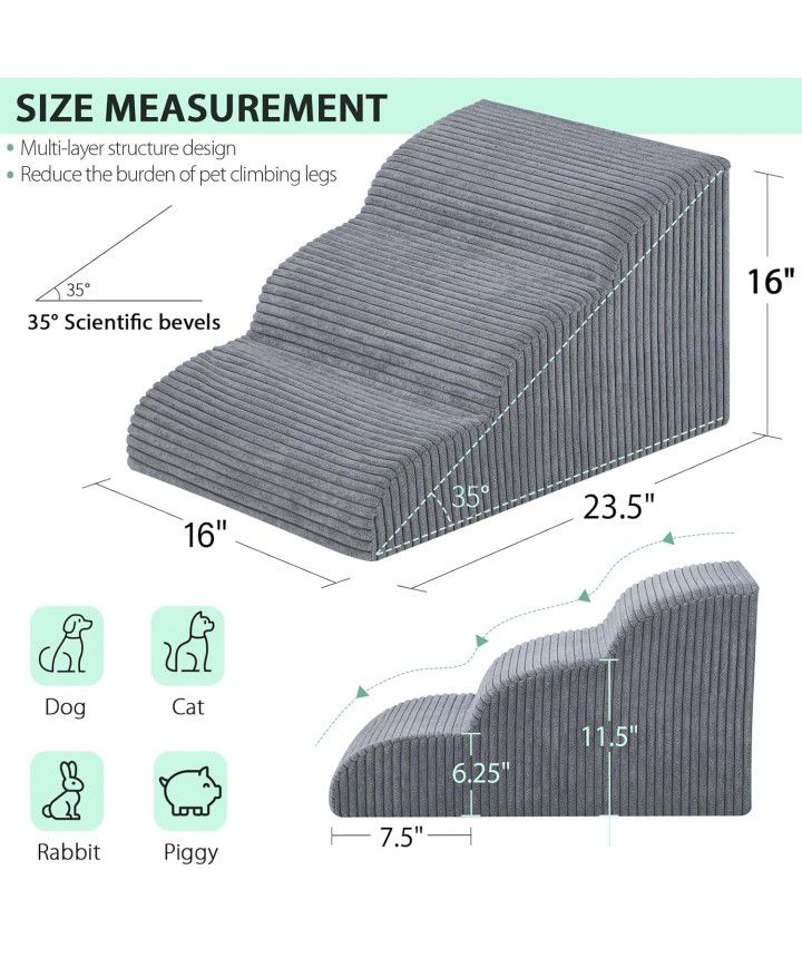 Mesa Lemon Dog Stairs & Steps for High Beds, 3 Steps High
Density Foam Waterproof Dog Ramp for Small Dogs and Cats
Pet Stairs with Removable Washable 