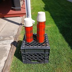 Vintage Thermos Plaid Glass LinedThermos Bottles In Very Nice Cond.